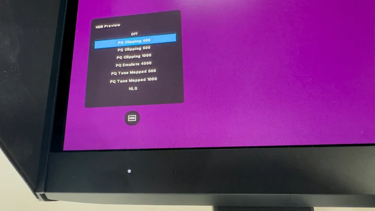 The Dell UltraSharp U3226Q OSD, showing the various HDR modes