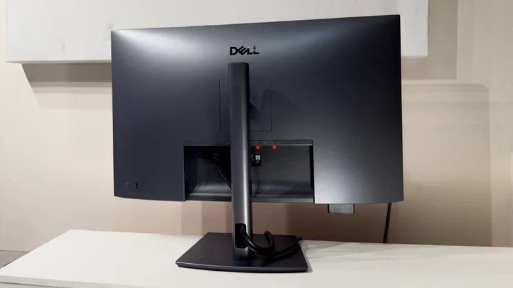The Dell UltraSharp U3226Q, pictured from the rear