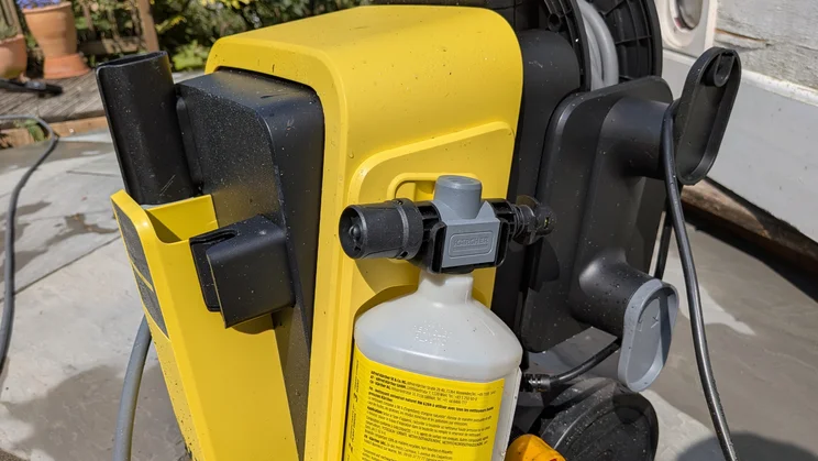 The Karcher K5 Comfort Premium pictured, focusing on the detergent bottle storage