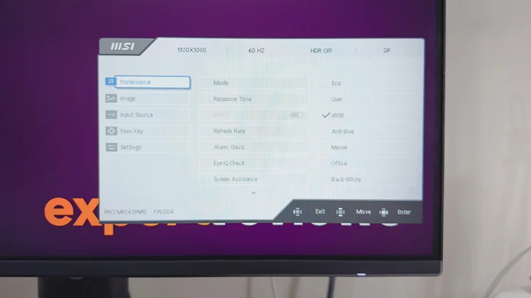 The MSI Pro MP242PMG monitor's OSD