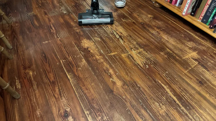The Miele Triflex HX3 after cleaning flour from hard floor
