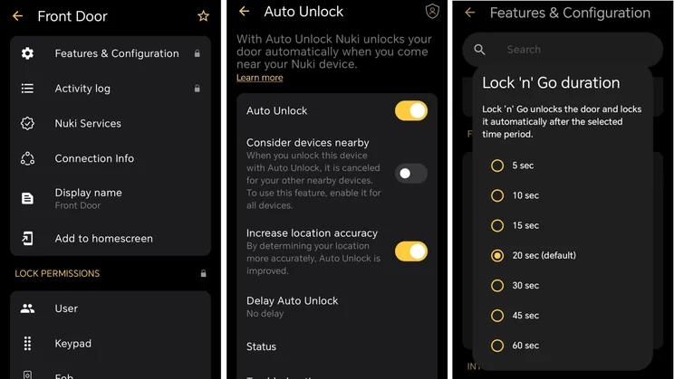Ultion Nuki app - screenshots x3