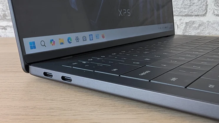 The two USB-C ports on the left edge of the new Dell XPS 14 laptop
