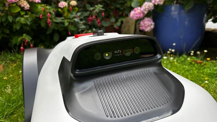 The Eufy Lawn Mower C15's camera array, pictured close up