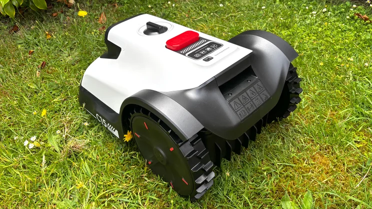 The Eufy Lawn Mower C15 pictured from the rear left quarter