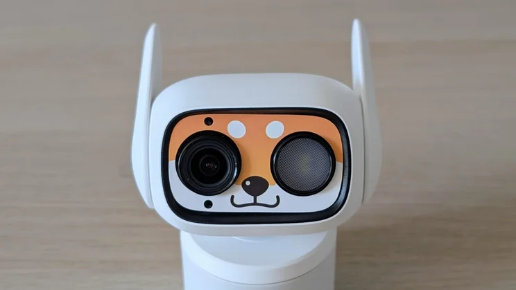 Front view of the Eufy Wired Cam C1 security camera with the fox sticker attached