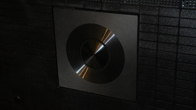 The subwoofer on the rear of the Hisense UR8S RGB Mini LED TV