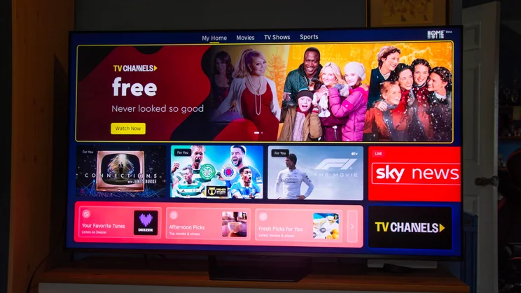 The V-Home Beta homepage on the Hisense UR8S RGB Mini LED TV