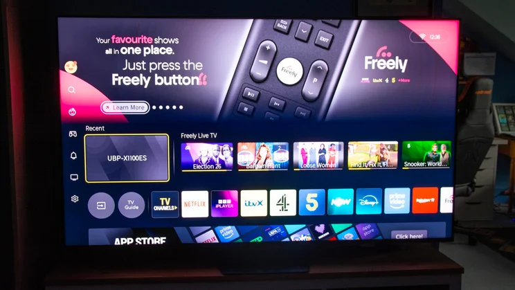 The VIDAA OS homepage on the Hisense UR8S RGB Mini LED TV