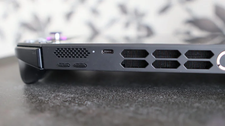 The fan outlets and buttons on the top edge of the Lenovo Legion Go 2 PC gaming handheld