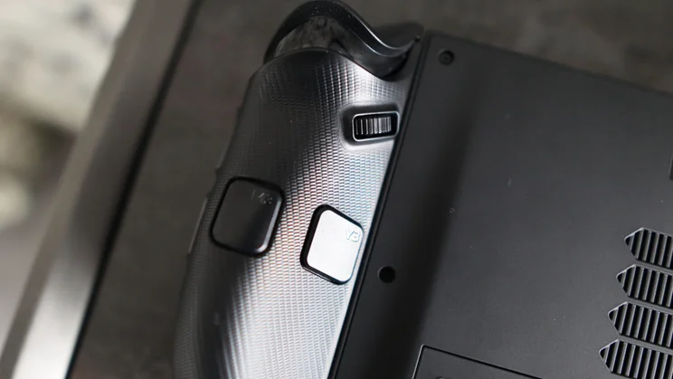 The buttons and scroll wheel on the rear of the Lenovo Legion Go 2 PC gaming handheld's right handgrip