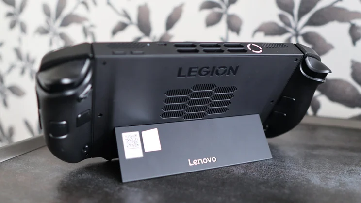 Rear view of the Lenovo Legion Go 2 PC gaming handheld on its kickstand