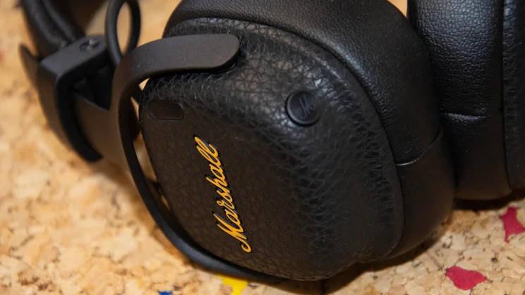 Close-up of the left earpad of the Marshall Milton ANC on-ear headphones
