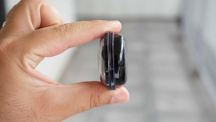 Side view of the Nothing Ear (3a) wireless earbuds charging case turned on its side