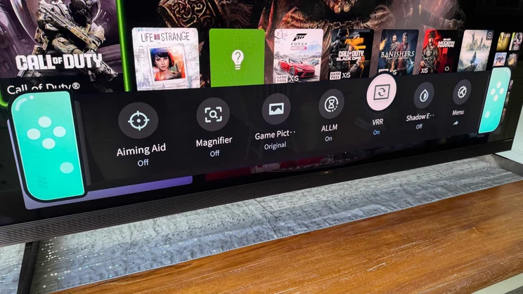 The Game Bar being displayed on the TCL X11L SQD Mini LED TV