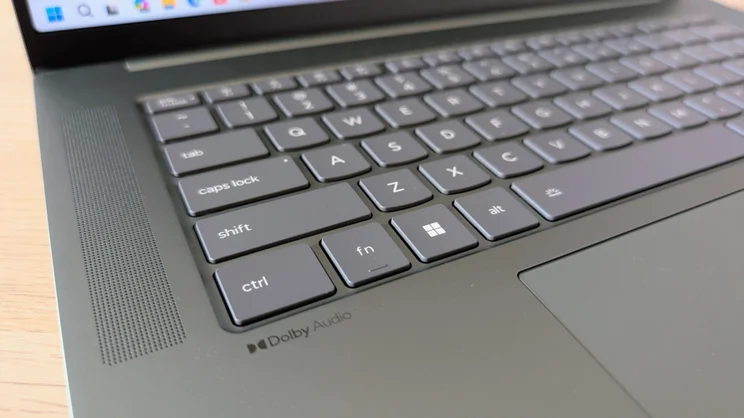A close up of the Lenovo Slim 5x Gen 11 's keyboard