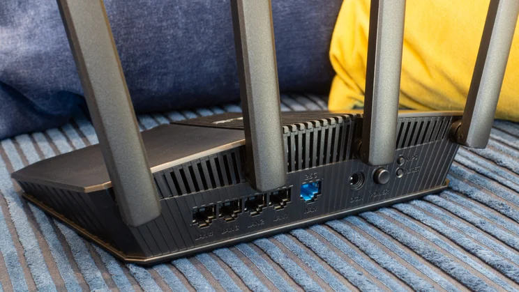 The rear of the Asus RT-BE55 wireless router