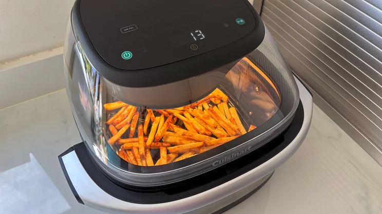 Chips cooking in the Cuisinart Clearview 9-in-1 air fryer