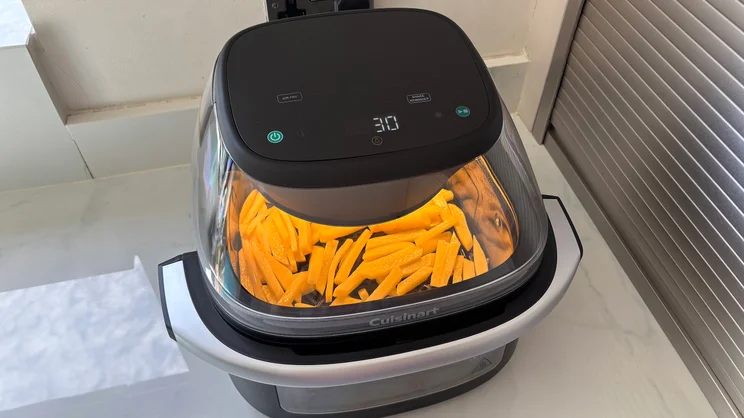 Chips cooking in the Cuisinart Clearview 9-in-1 air fryer