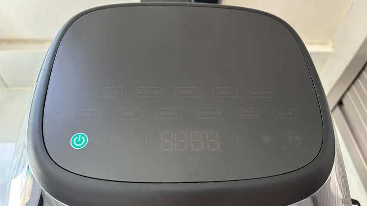 A bird's eye view of the Cuisinart Clearview 9-in-1 air fryer's display, switched off