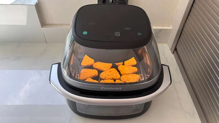 Hash browns cooking in the Cuisinart Clearview 9-in-1 air fryer