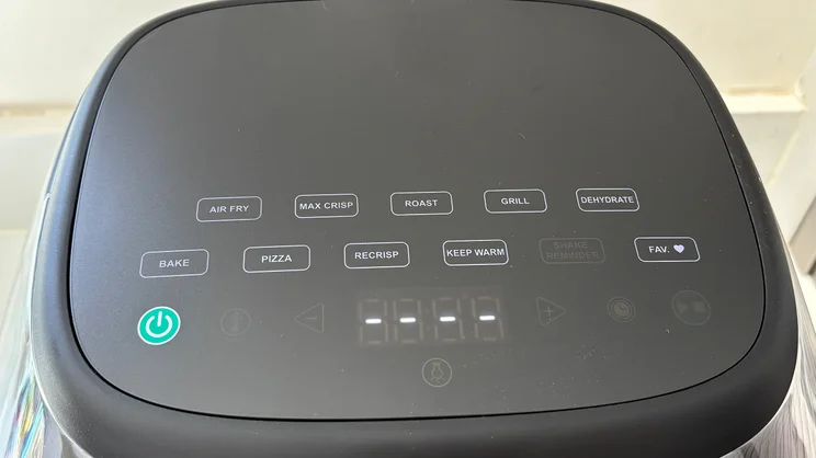 A bird's eye view of the Cuisinart Clearview 9-in-1 air fryer's control panel