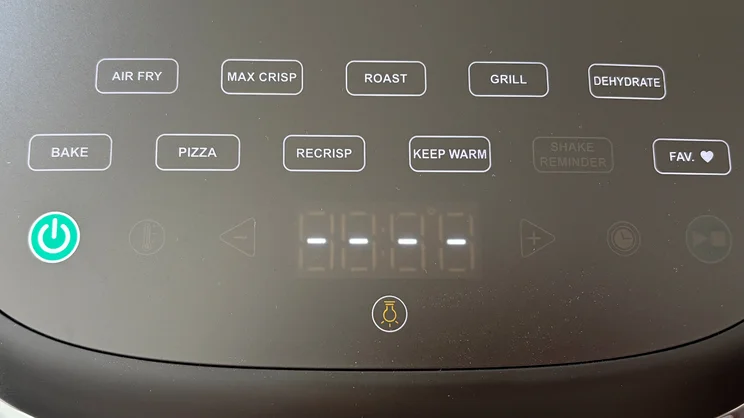 A closeup of the Cuisinart Clearview 9-in-1 air fryer's control panel