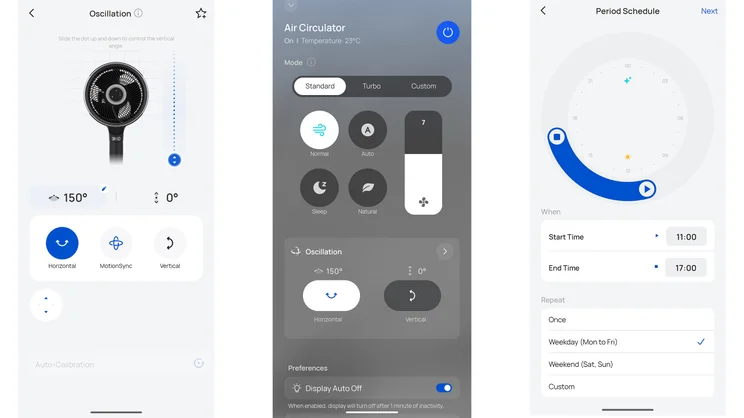 A series of screenshots taken from the Dreo app