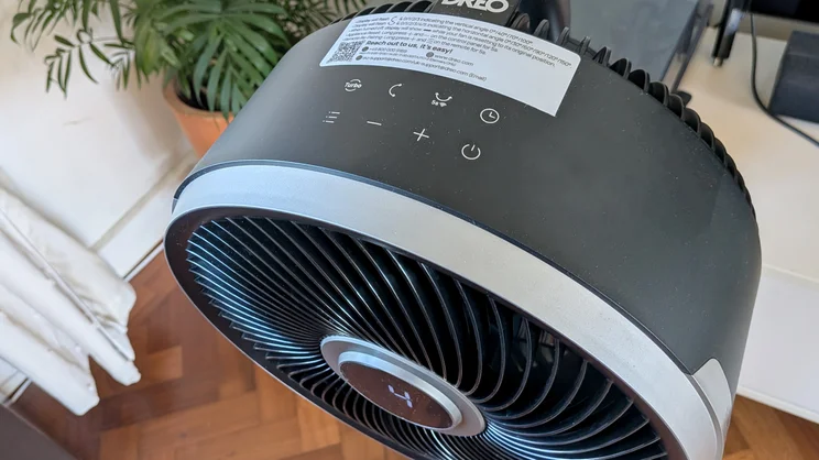 A bird's eye view of the Dreo Smart TurboPoly Fan 765S' control panel