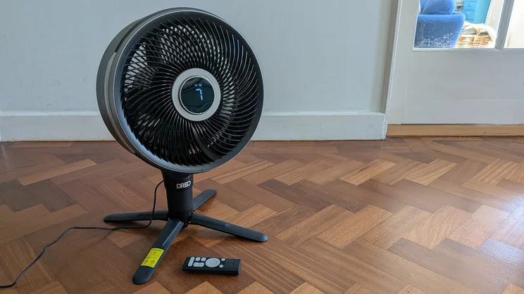 The Dreo Smart TurboPoly Fan 765S in its floor fan configuration