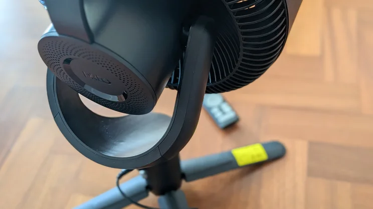 A closeup of the rear of the Dreo Smart TurboPoly Fan 765S, in its floor fan configuration