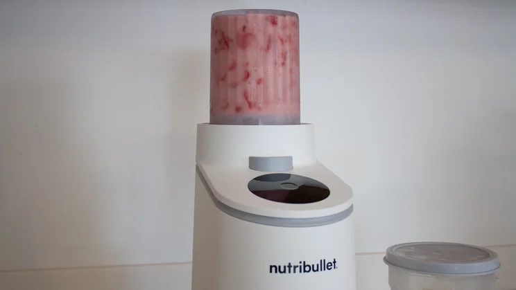 The Nutribullet Chill ice cream maker, with ice cream in its tub