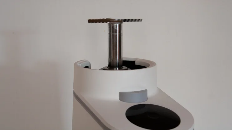 A closeup of the Nutribullet Chill ice cream maker, with tub removed