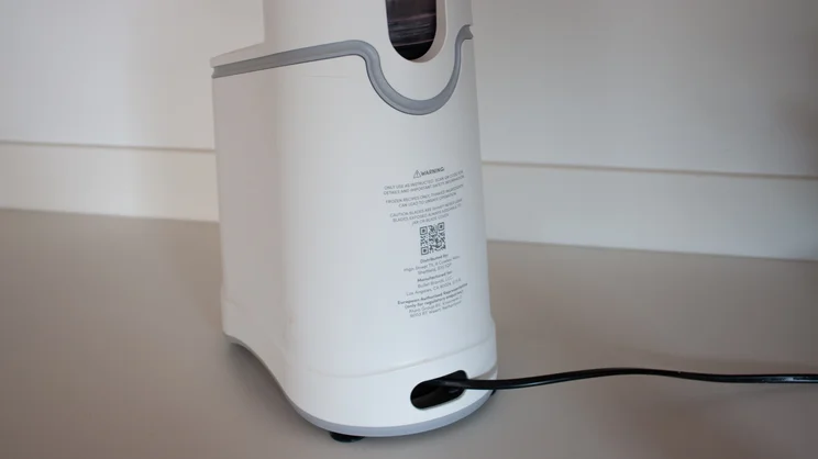 A rear view of the Nutribullet Chill ice cream maker on a kitchen counter