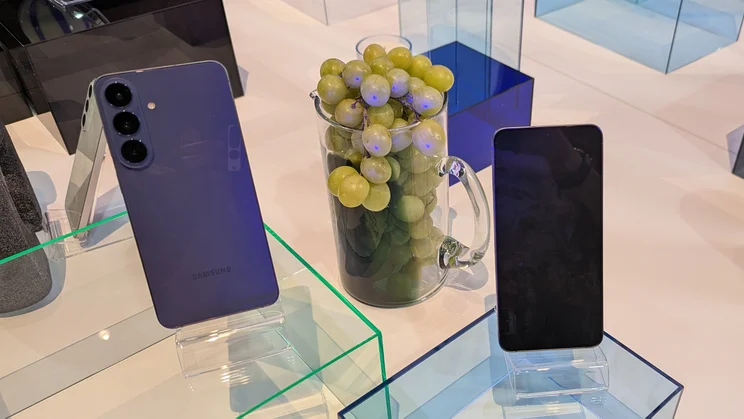 Samsung Galaxy S26 FE smartphones on display in a showroom