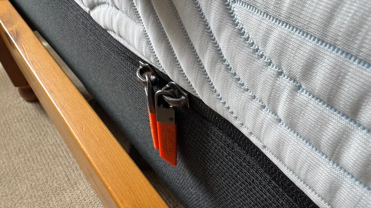A closeup of the Tempur Pro Plus SmartCool mattress' zip fastener