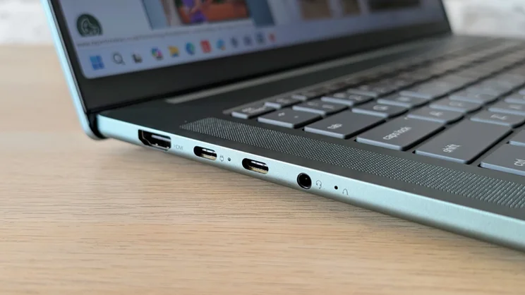 The Lenovo Slim 5x Gen 11's left edge ports pictured in close up