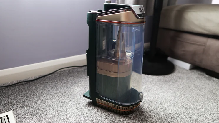 The Shark PowerDetect Transformer's big dust bin pictured from the side