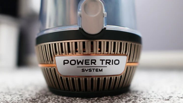 The bottom of the Shark PowerDetect Transformer's big dust bin in close up