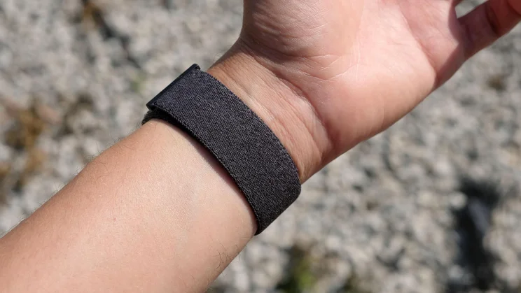 The Garmin Cirqa tracker being worn with the wearer's wrist turned upwards