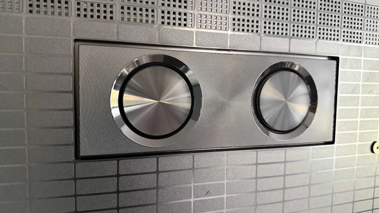 The subwoofer on the rear of the Hisense UR9S RGB Mini LED TV