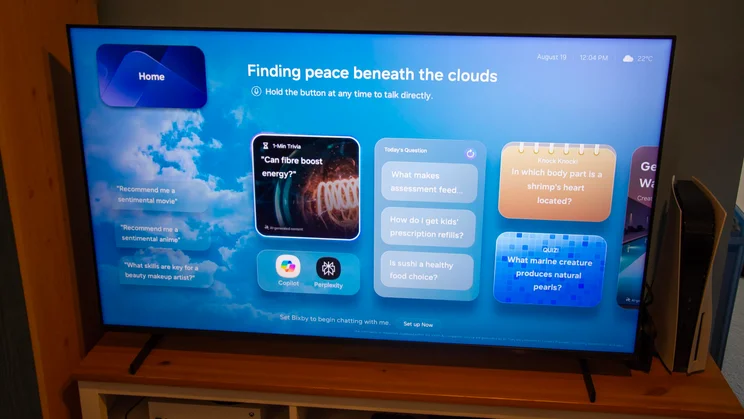The Samsung QN80H Mini LED TV displaying the Samsung Vision AI homepage
