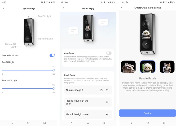 3x screenshots of the Ezviz app