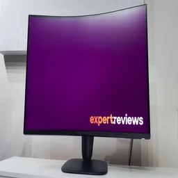 Alienware AW3226DM pictured from in front slightly from the right and below