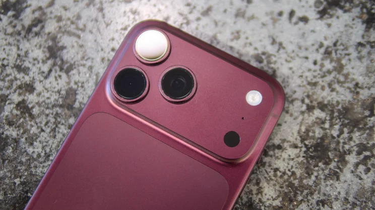 Apple iPhone 18 Pro Max camera housing shot from the rear on a concrete worktop