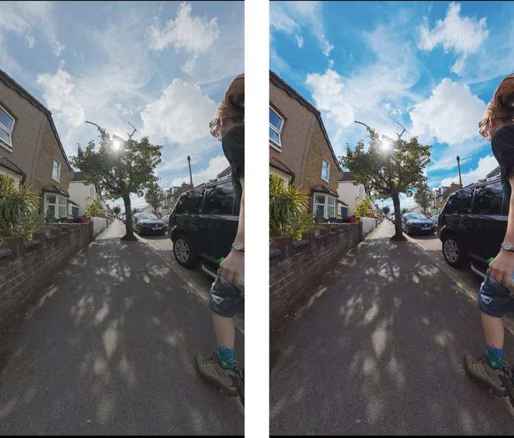 Before and after colour grading DJI Osmo 360 II video sample