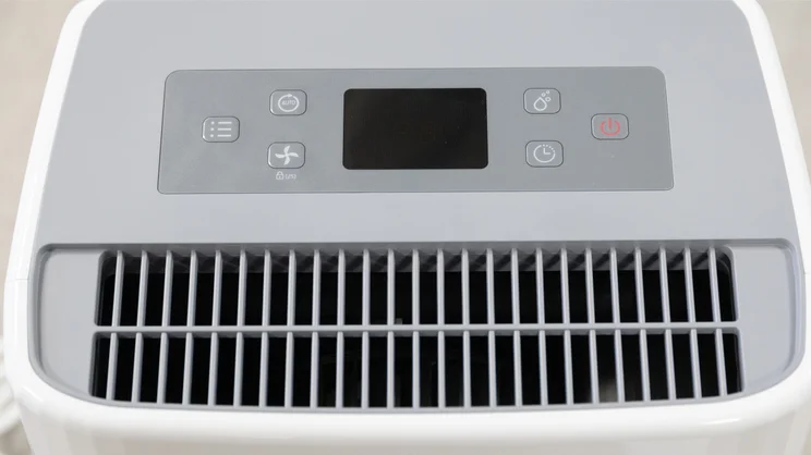 A bird's eye view of the Devola DVH12L Compressor dehumidifier's control panel and display