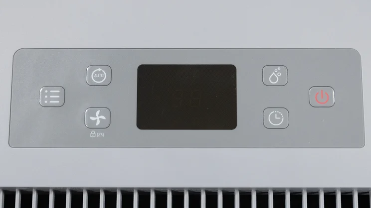 A closeup of the Devola DVH12L Compressor dehumidifier's control panel