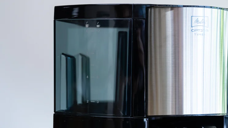 A closeup of the Melitta Optima Timer filter coffee machine's water tank