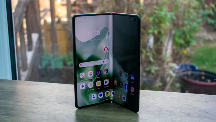Motorola Razr Fold partially unfolded, front view